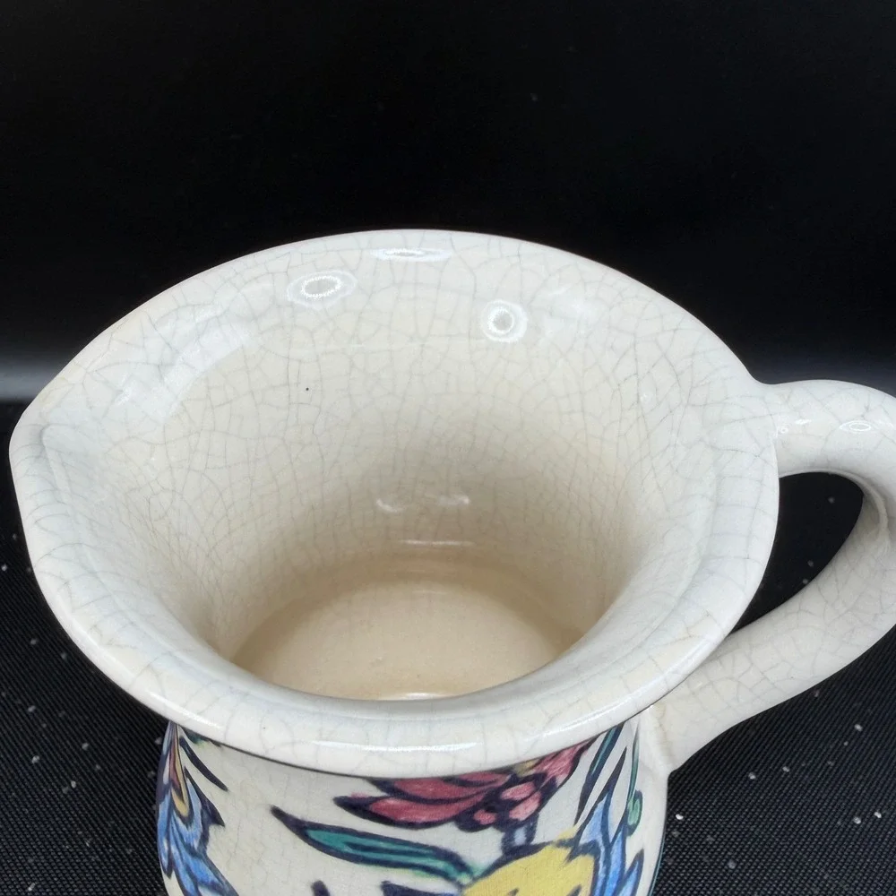 Pottery Barn Floral Iznik Ceramic Pitcher Hand Painted Crackle Glaze‎ Creamer
